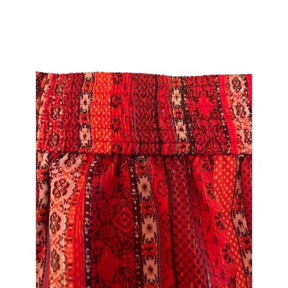 Loft Women's Red Skirt Size L Bohemian Print Elastic Waist - Picture 4 of 7
